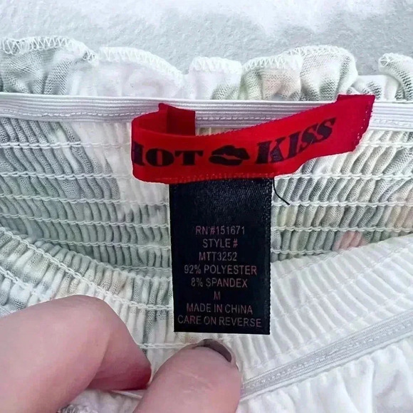 NWT Hot Kiss Green White Tropical Smocked Tube Top Summer Beach Vacation Size M - Picture 3 of 4